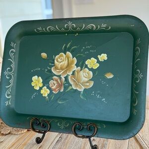 Vintage Toleware Green Metal Tray, Wall Decor